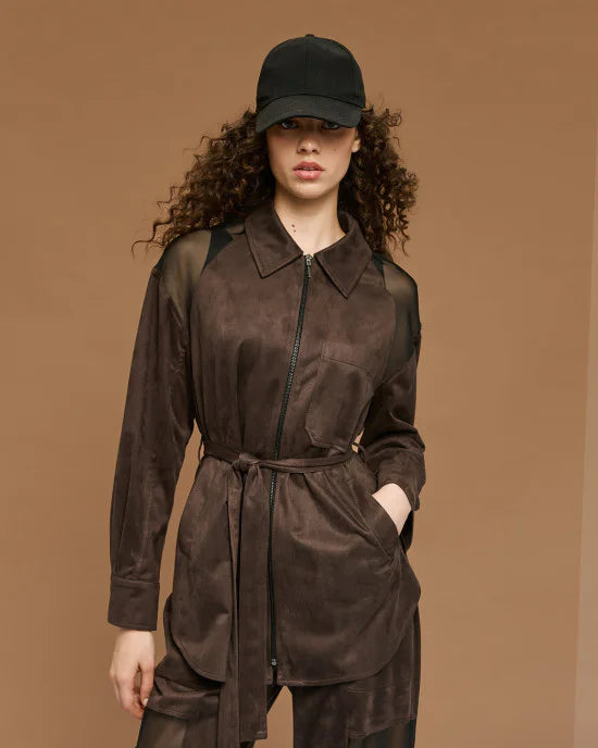 Suede-effect jacket with sheer details