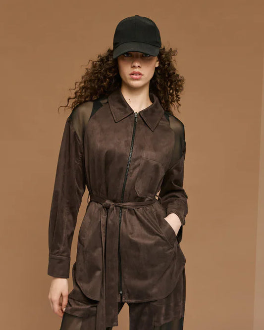 Suede-effect jacket with sheer details