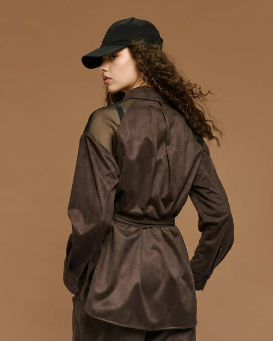Suede-effect jacket with sheer details