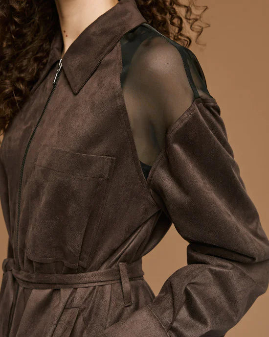 Suede-effect jacket with sheer details