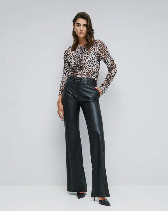 Faux-leather effect flared pants