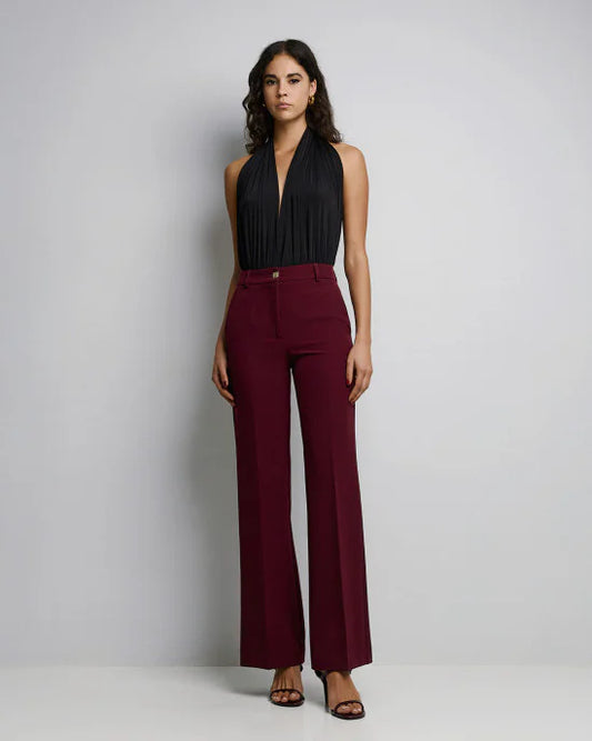 Wide-leg pants with a monogram button