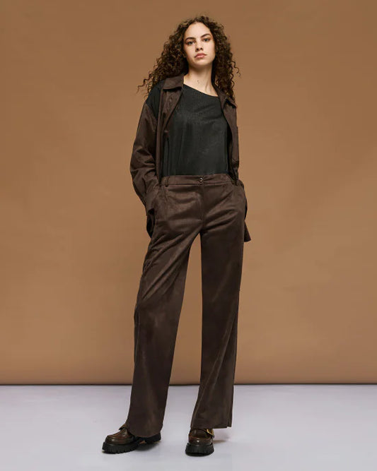 Straight-leg suede pants