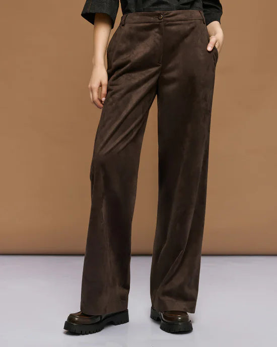Straight-leg suede pants
