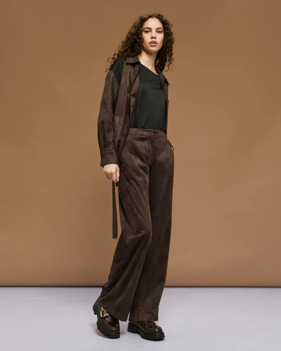 Straight-leg suede pants