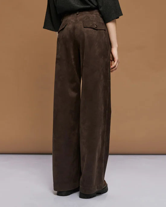 Straight-leg suede pants