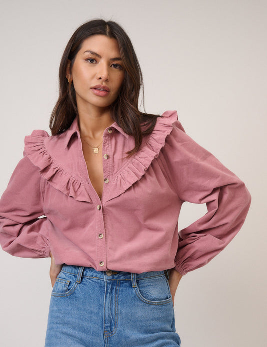 Pink Cord Frill Shirt