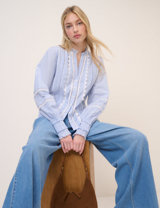 Blue Pinstripe Lace Shirt