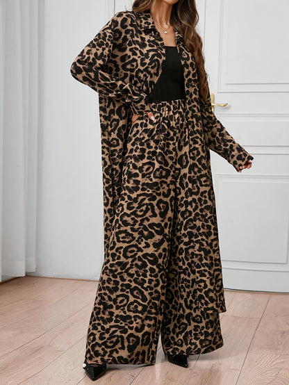Women's Elegant Leopard Print Two-Piece Set
