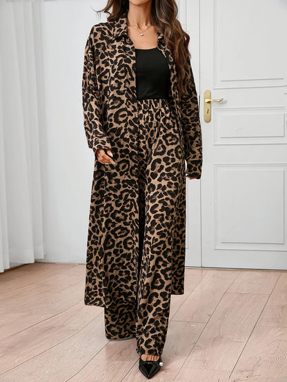 Women's Elegant Leopard Print Two-Piece Set